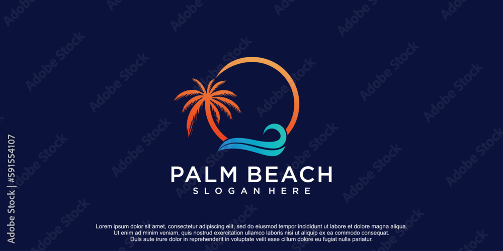 Palm trees emblems combination palm tree and beach logo travel company travel agency Palm trees emblems combination palm tree and beach logo travel company travel agency