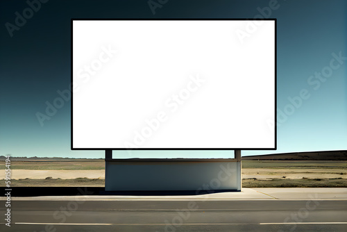 Blank billboard on the road at sunset. AI Generative