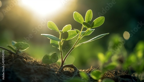 A Young Green Plant Growing In The  Sun
