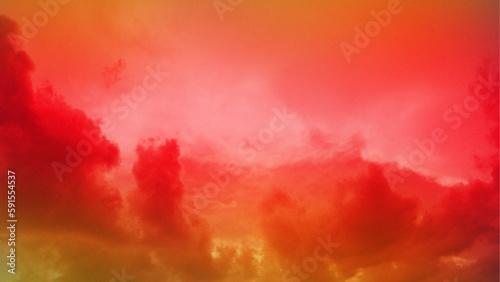 Colorful clouds. Paint water mix. Mysterious storm sky. Red orange  glowing fog cloud wave abstract art background with free space.