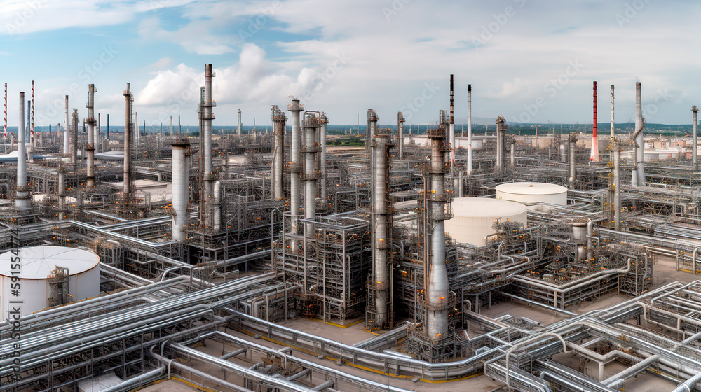 oil industry refinery, industrial area oil and natural gas storage tanks. Generative ai