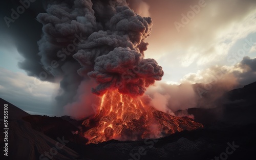 volcanic eruption, hot lava, dangerous phenomenon of nature, generative ai