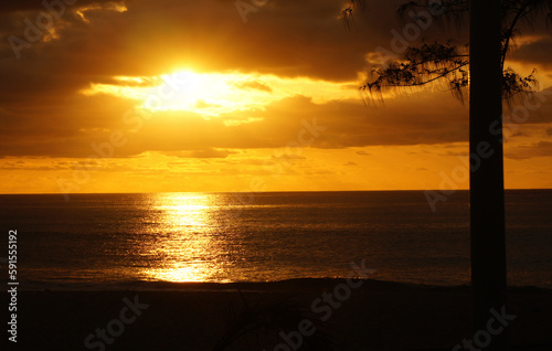 Sunset on the beach of Saint Gilles Les Bains  Reunion Island  France