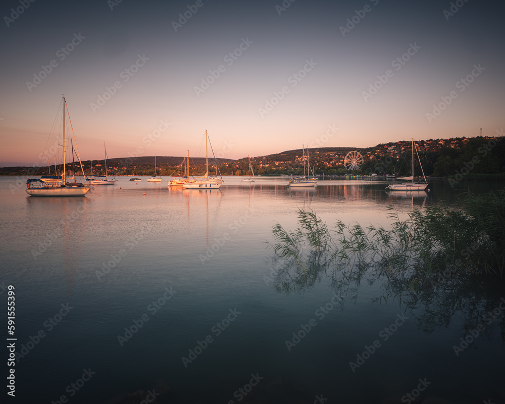 Sailboats in the port at lake Balaton, Hungary in summer Sailboats in the port at lake Balaton, Hungary in summer
