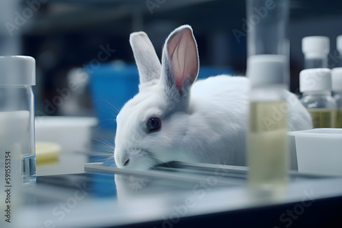 Day of protection of laboratory animals, white rabbit in the lab, Generative AI 1