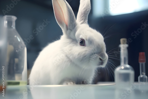Day of protection of laboratory animals  white rabbit in the lab  Generative AI 3