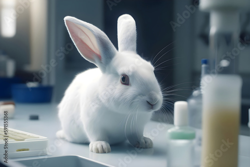 Day of protection of laboratory animals, white rabbit in the lab, Generative AI 2