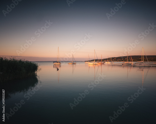 Sailboats in the port at lake Balaton  Hungary in summer