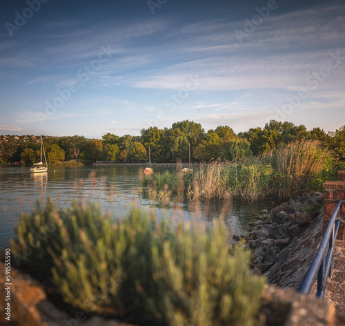 Sailboats in the port at lake Balaton, Hungary in summer