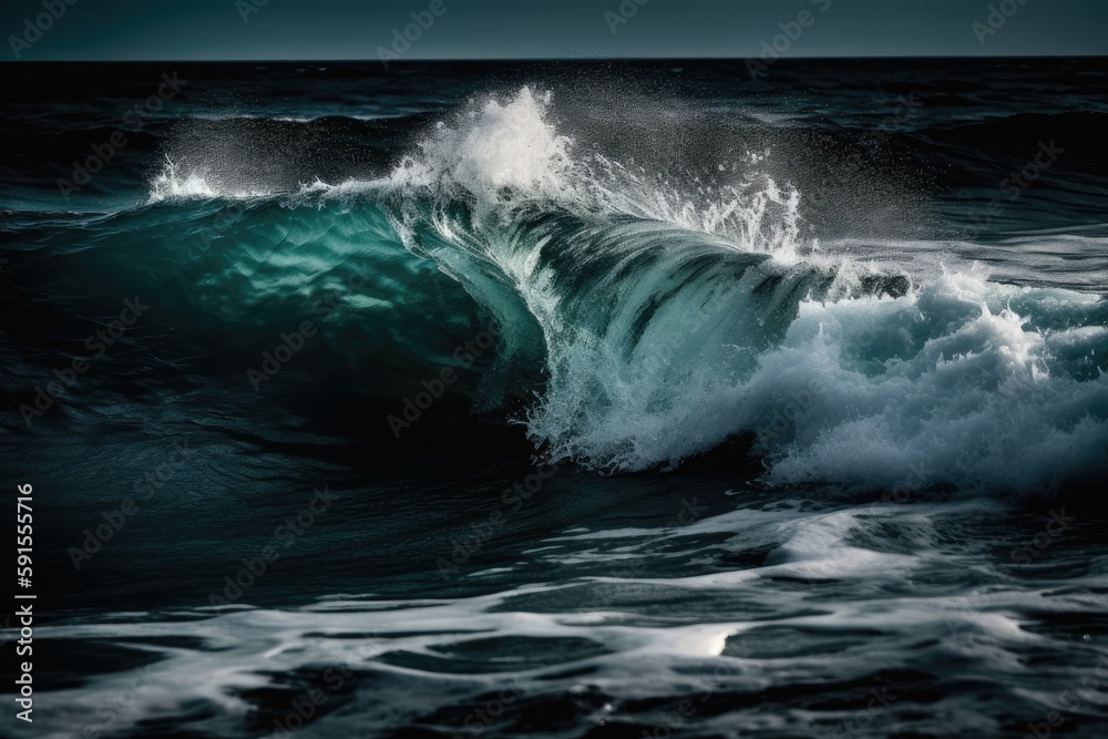Obraz premium Isolated Sea Wave In Motion, Captured Midcrash As It Curls Over And Breaks. Generative AI