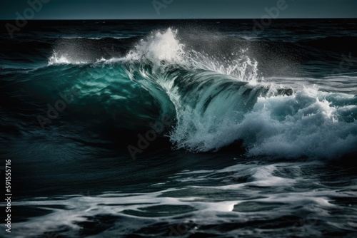 Isolated Sea Wave In Motion, Captured Midcrash As It Curls Over And Breaks. Generative AI © Anastasiia