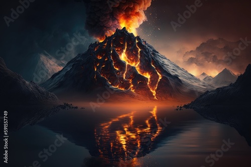 The Hidden Beauty of a Lake Inside a Volcano, Beneath the Molten Core Generative AI © Lucija