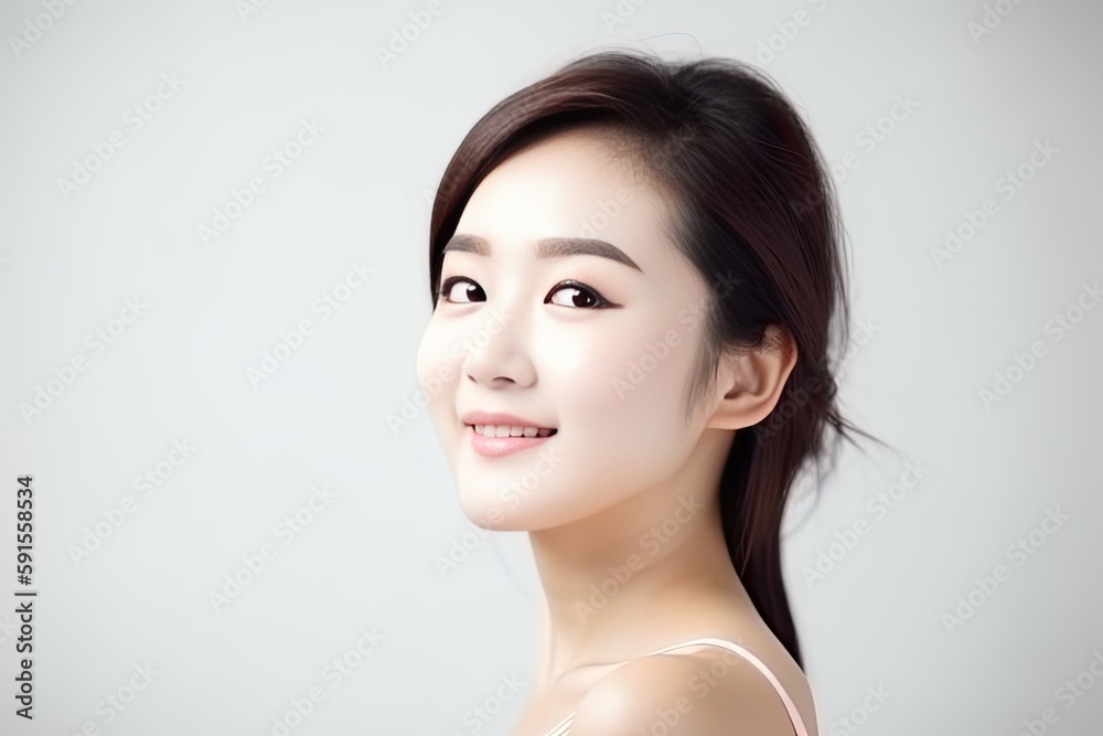 Beautiful Asian woman smiles and radiates happiness, showcasing her healthy, glowing skin. Generative AI Beautiful Asian woman smiles and radiates happiness, showcasing her healthy, glowing skin. Generative AI