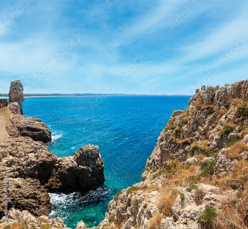 Picturesque Ionian sea coast near Montagna Spaccata rock, Santa Maria Al Bagno, Gallipoli, Salento, Puglia, Italy.