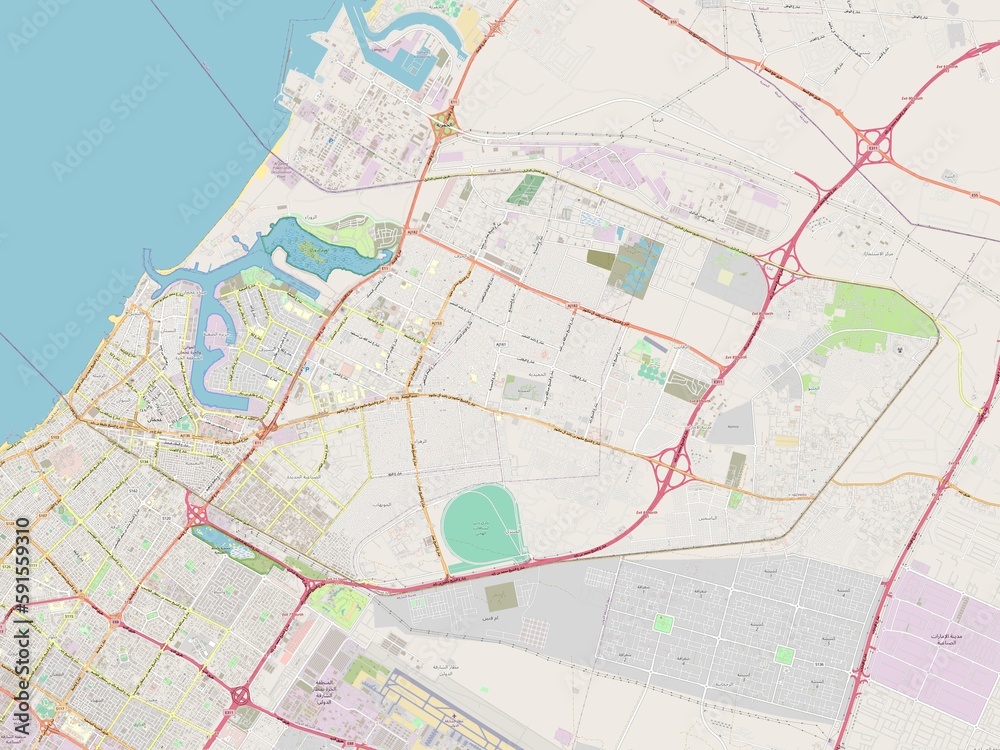 Obraz premium Ajman, United Arab Emirates. OSM. No legend