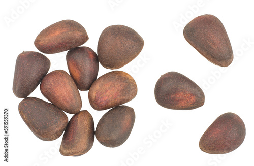 Nutmeg on white background isolated, top view