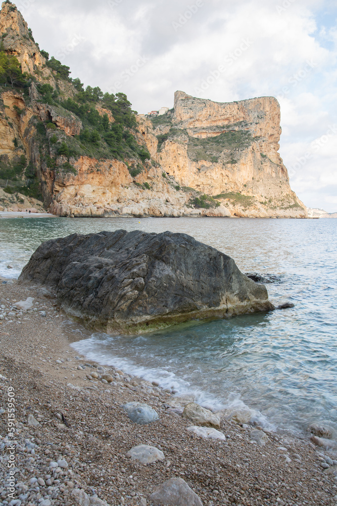 Landscape View at Moraig Cove Beach with Rock; Alicante; Spain