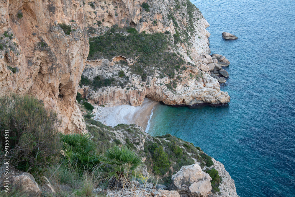 Landscape at Moraig Cove Beach with Cliff; Alicante; Spain