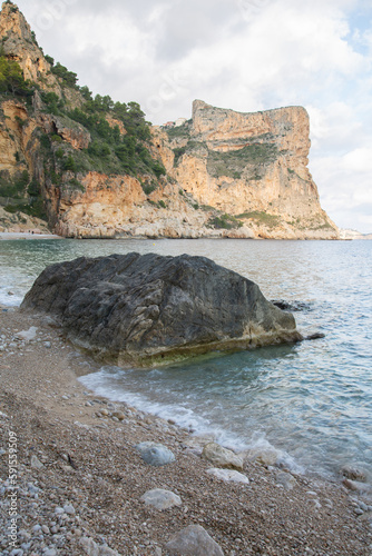 Obraz na płótnie Landscape View at Moraig Cove Beach with Rock; Alicante; Spain w salonie