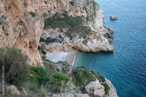 Obraz na płótnie Landscape at Moraig Cove Beach with Cliff; Alicante; Spain w salonie