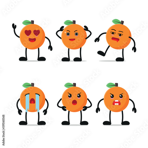 cute orange tangerine various activity face expression vector illustration design sticker for kid