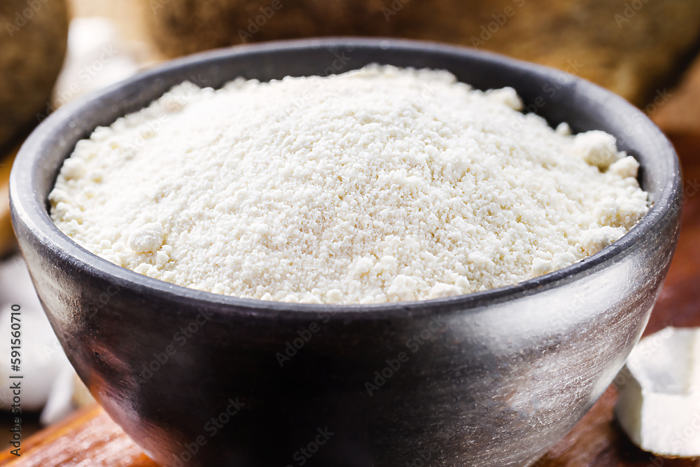 organic coconut flour made from natural products, gluten free, home made, vegan cooking ingredient, MACRO PHOTOGRAPHY