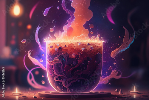 magical neon watercolor latte art intricate design stea, generative ai photo