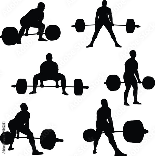 set athlete powerlifter deadlift black silhouette powerlifting competition, sports vector photo