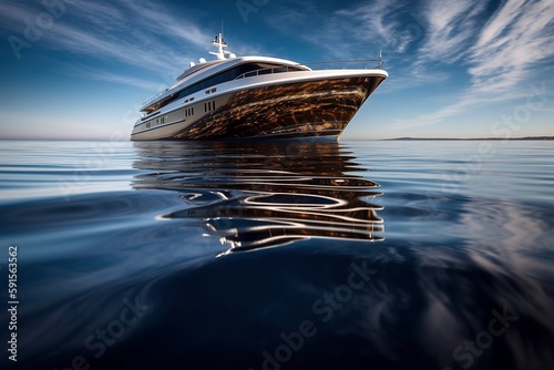 Luxury Yacht with Reflection in Atlantic Ocean, Generated by AI © Digital Dreamscape