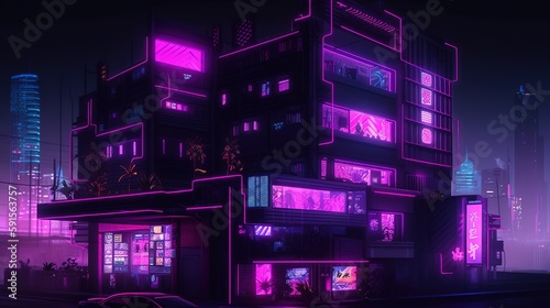 Anime Inspired Neon Dystopia Glitchpunk Aesthetic Generative AI photo