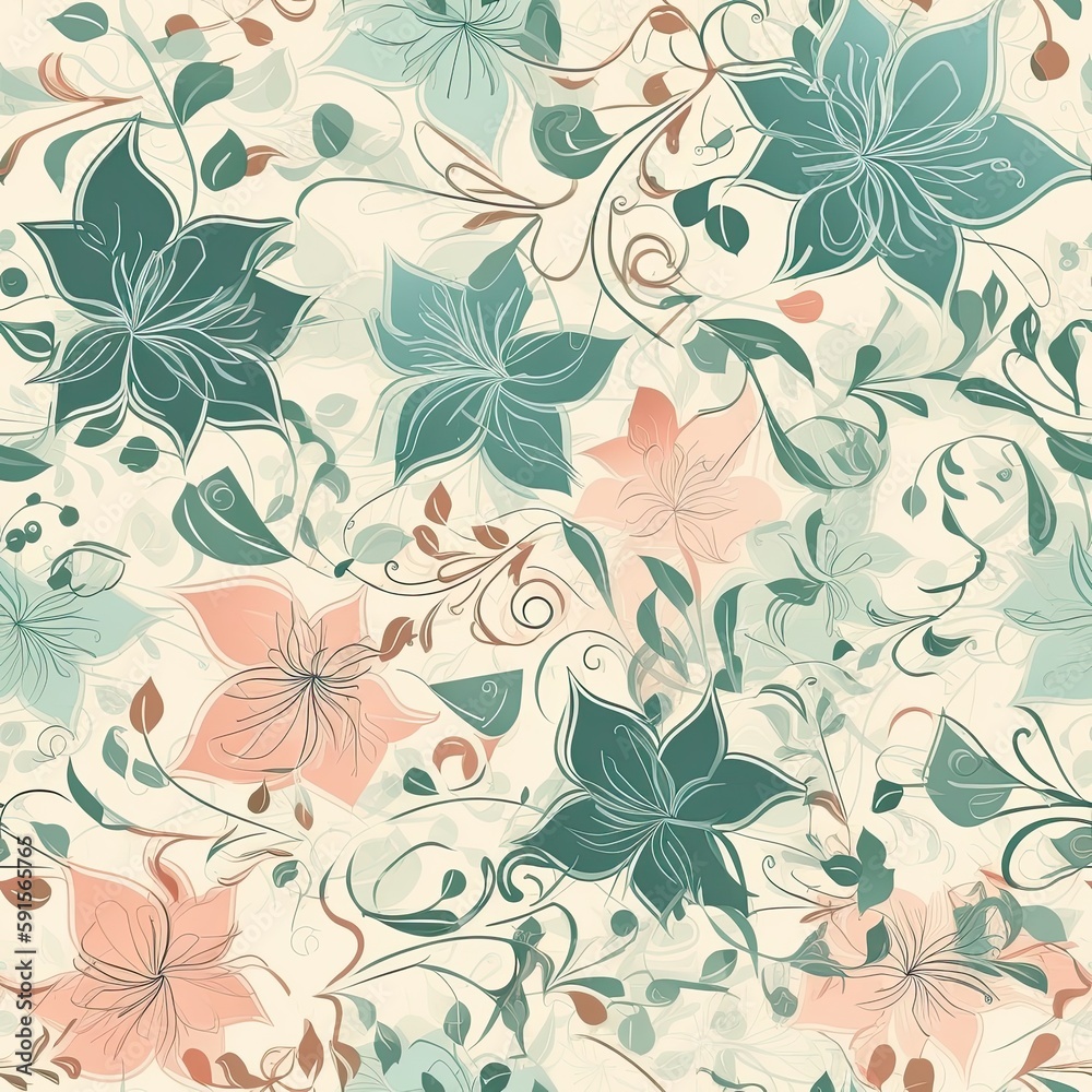 Playful and modern floral seamless pattern, featuring bold and geometric shapes that add a trendy and edgy touch to any project. Playful and modern floral seamless pattern, featuring bold and geometric shapes that add a trendy and edgy touch to any project.
