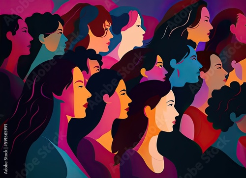 Group of abstract and anonymous people for a poster or background for women's day, elegant and beautiful style. Generative AI
