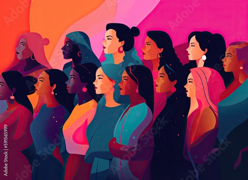 Group of abstract and anonymous people for a poster or background for women's day, elegant and beautiful style. Generative AI