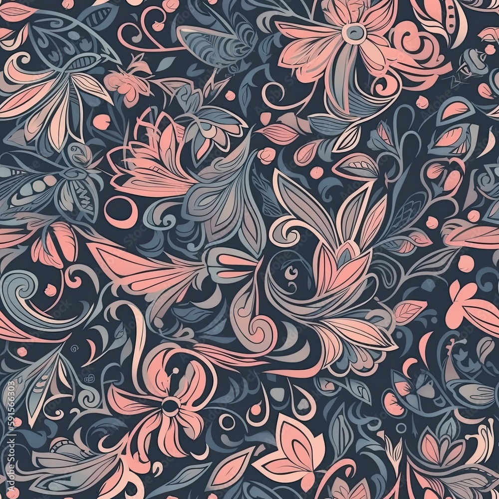 Playful and modern floral seamless pattern, featuring bold and geometric shapes that add a trendy and edgy touch to any project. Playful and modern floral seamless pattern, featuring bold and geometric shapes that add a trendy and edgy touch to any project.