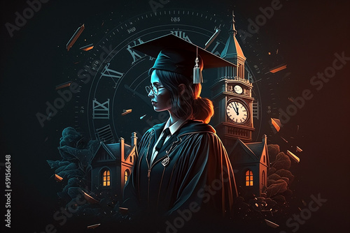 graduation women with headphones. Generative ai