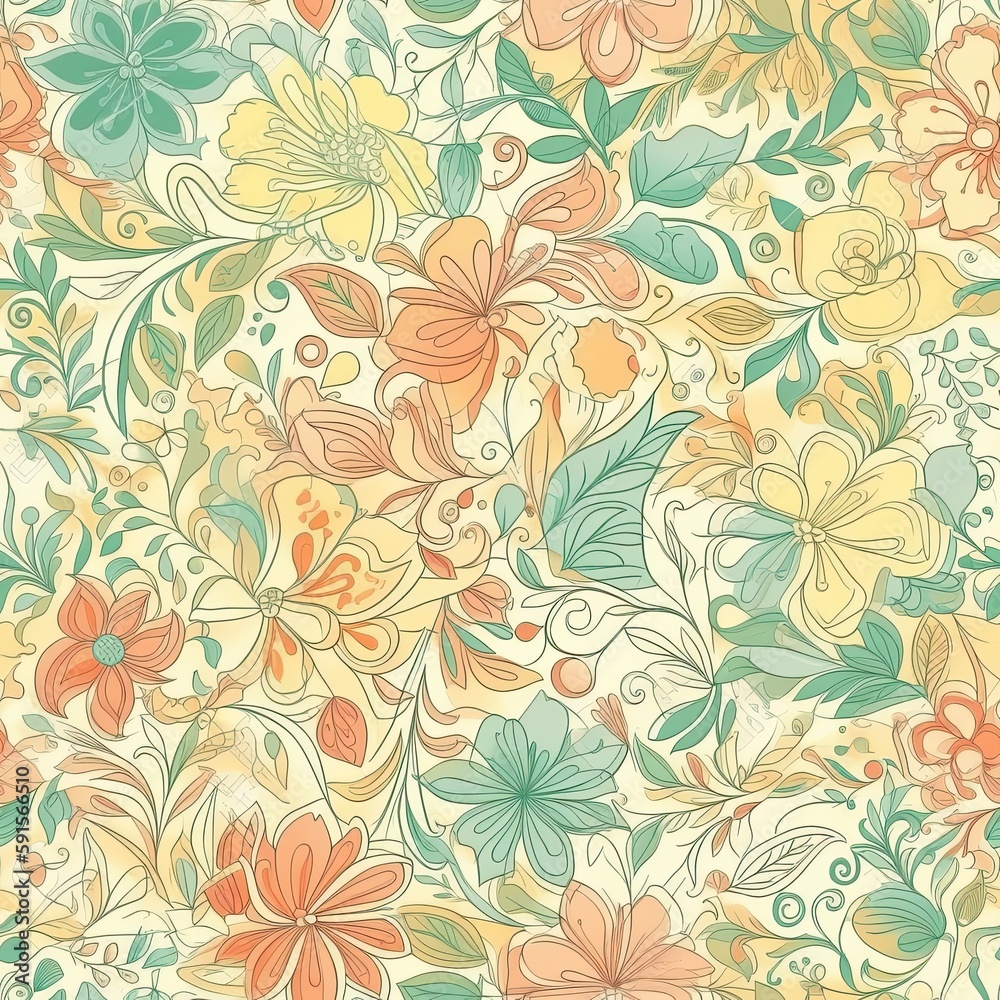 Playful and modern floral seamless pattern, featuring bold and geometric shapes that add a trendy and edgy touch to any project. Playful and modern floral seamless pattern, featuring bold and geometric shapes that add a trendy and edgy touch to any project.