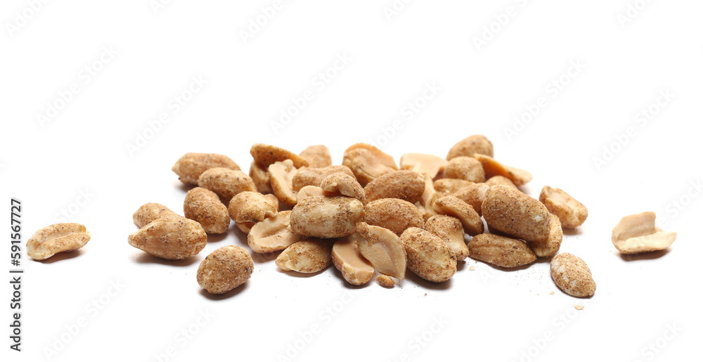 Seasoned roasted peanuts and black pepper flavored isolated on white Seasoned roasted peanuts and black pepper flavored isolated on white