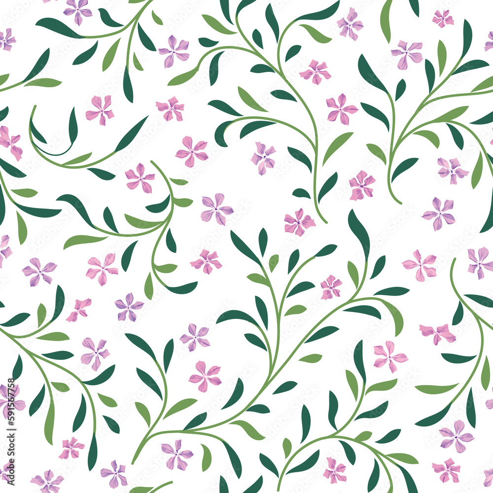Floral seamless pattern. Branch with flowers and leaves ornamental texture. Flourish nature summer garden background Floral seamless pattern. Branch with flowers and leaves ornamental texture. Flourish nature summer garden background