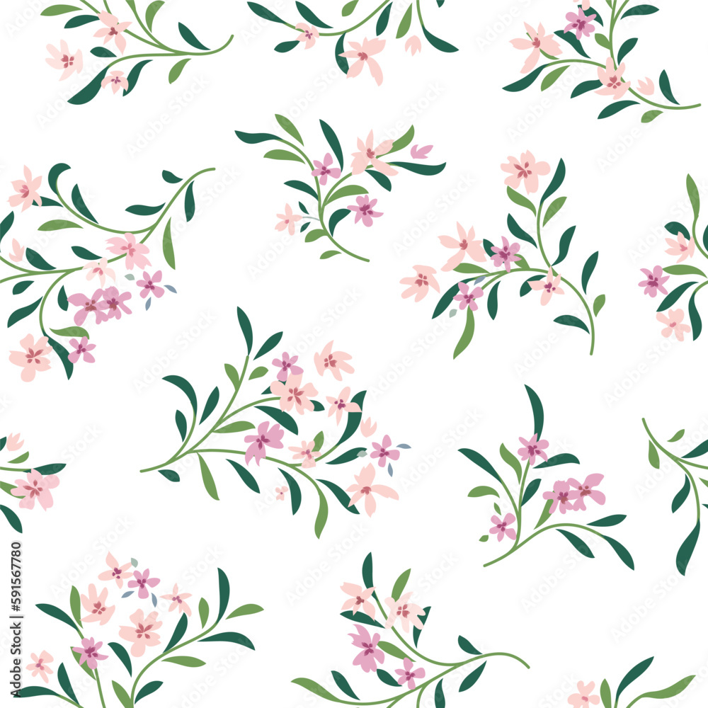 Abstract floral seamless pattern. Branch with flowers and leaves ornamental texture. Flourish nature summer garden textured floral background Abstract floral seamless pattern. Branch with flowers and leaves ornamental texture. Flourish nature summer garden textured floral background