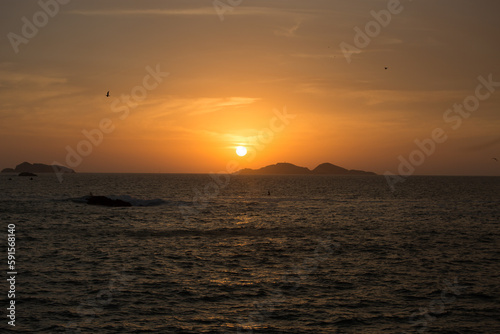 Sunset landscape at shoreline coast Lima Peru Ancon