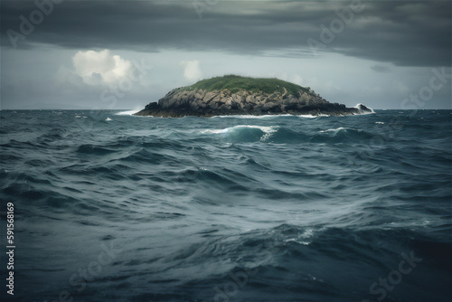 ocean landscape in storm with tropical island at the horizon,generative ai © Loks