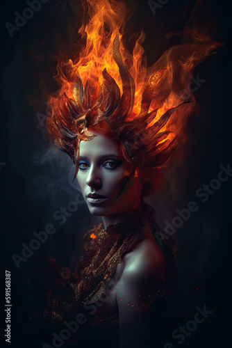 Woman with a burning head, Generative AI © Schizarty