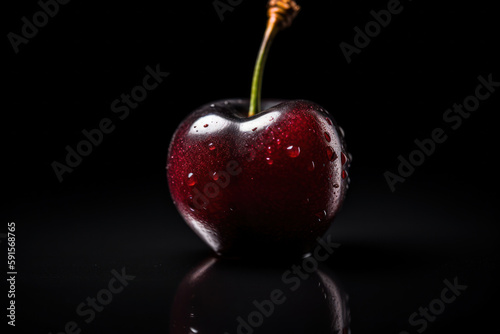 Cherry, cherry on a dark background, juicy, moody image, generative ai, Fresh tasty fruit