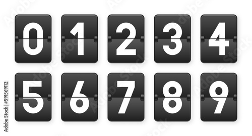 Flip clock numbers. Numbers in flip clock and countdown counter style. Flip score scoreboard template. Vector