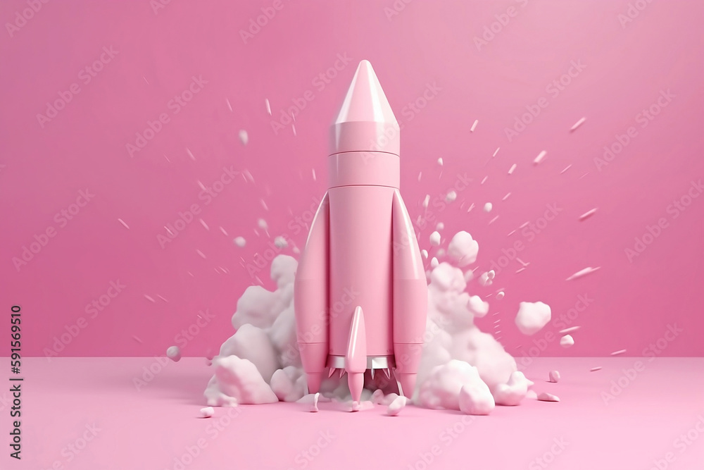 Pink space shuttle launching off.