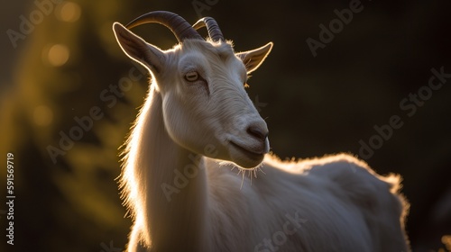 Saanen Goat Gazing in Golden Hour