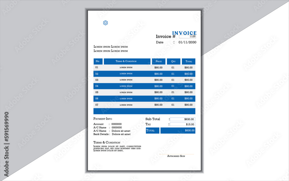 Corporate Business Invoice design template vector illustration bill form price invoice.Stationery design set with letterhead, business card and invoice. Corporate Business Invoice design template vector illustration bill form price invoice.Stationery design set with letterhead, business card and invoice.
