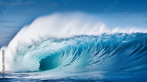 Powerful Ocean Wave Crashing Against Shoreline. Generative AI