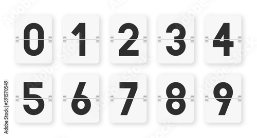 Flip clock numbers. Numbers in flip clock and countdown counter style. Flip score scoreboard template. Vector