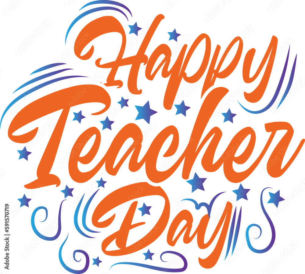 Obraz premium Happy Teacher's day hand sketched lettering decorated hand drawn heart. Teacher's day typography concept as template for cards, posters, social media post